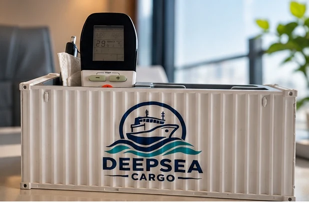 DeepSea Cargo branded container desk organizer in the Surat office